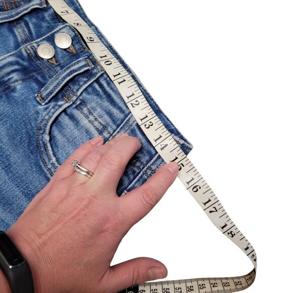 Flying Monkey Blue Boot Cut Jeans Frayed Raw Hem Cropped Ankle High Rise Size 26 - Picture 15 of 16